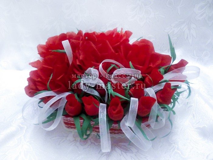Сердце из конфет и роз в подарок любимым