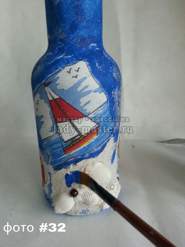 Декупаж бутылки в морском стиле, фото