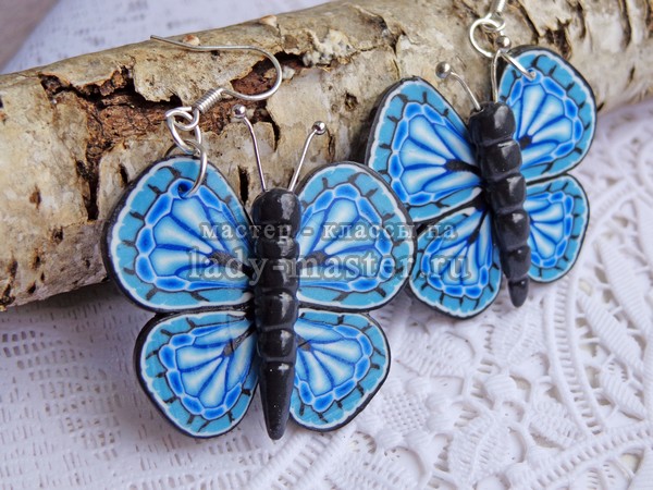 Голубая бабочка из полимерной глины, фото