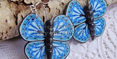 Голубая бабочка из полимерной глины. Составление сложной трости с рисунком крыла бабочки