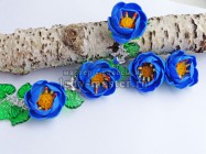 Цветочный комплект из полимерной глины. Синие цветы из пластики