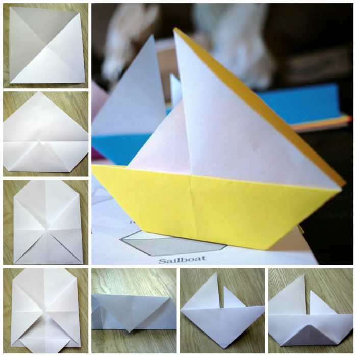 кораблик оригами с парусом