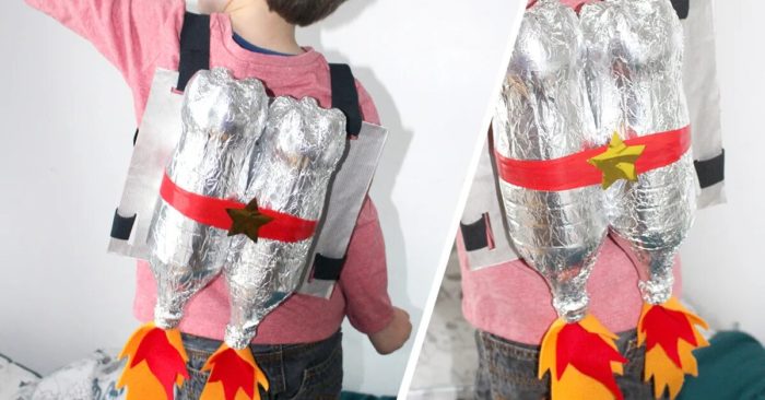 Реактивный ранец супермена из пластиковых бутылок и фольги
