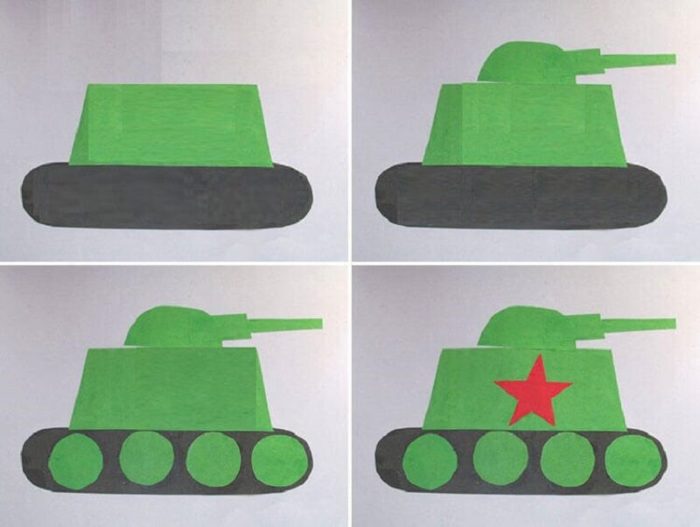 Аппликация танк для детей в младшей и средней группе детского сад
