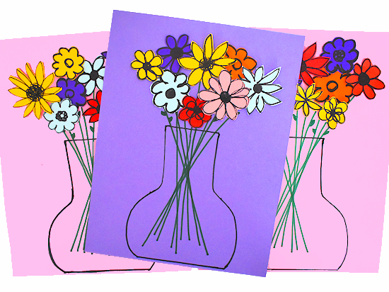 Цветы в вазе - открытка с элементами рисования