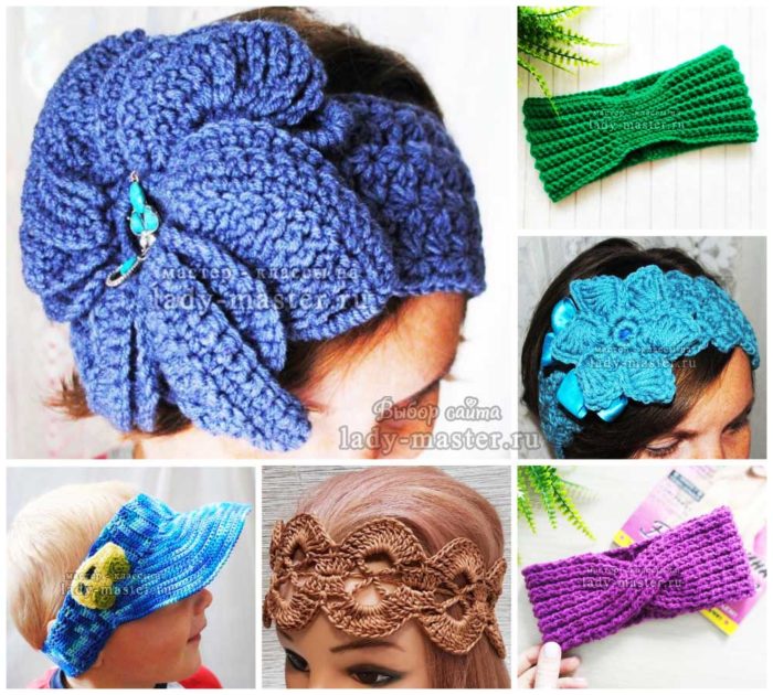 Модные повязки на голову крючком для женщин и детей — описание и схемы